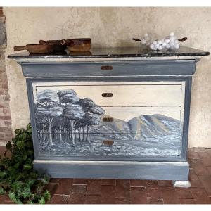 Louis Philippe Commode Dating From The 19th Century With Original Marble Top 