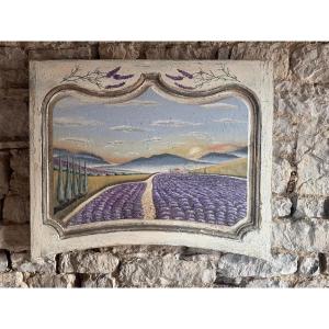 Wood Paneling Element With Painting Depicting The South Of France 