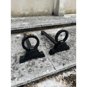 Pair Of Wrought Iron Andirons By Gibert Poillerat.