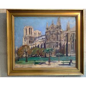 Lucien Jonas, Oil On Canvas, The Garden Of Notre Dame.