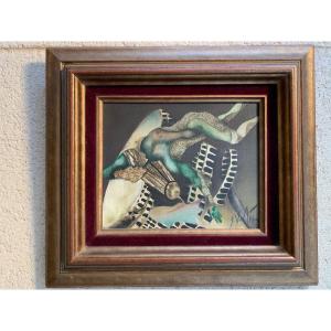 Petre Velicu Surrealist Character Oil On Canvas