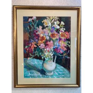 Gouache Bouquet Of Flowers By Louis Riou