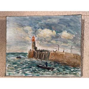 Jean Jacques René Oil On Canvas, The Fécamp Pier.