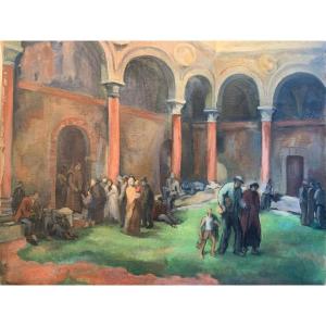Gen Luis Interior Of Cloister, Oil On Canvas