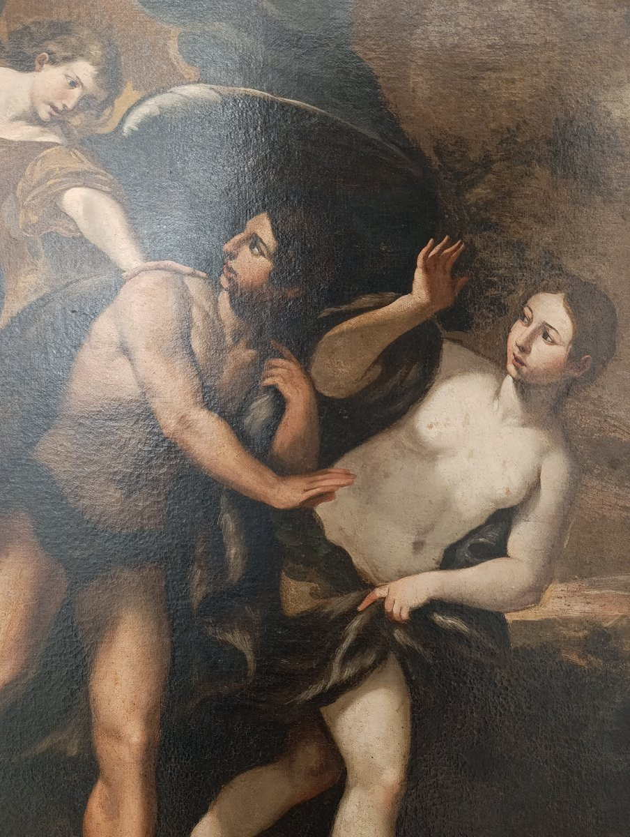 Scuola bolognese del XVII secolo.  Cacciata di Adamo ed Eva dal Paradiso terrestre-photo-4