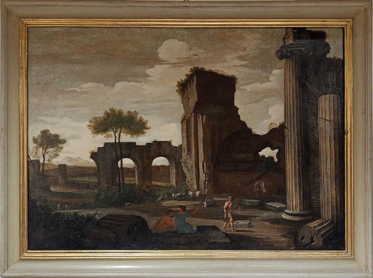 Pittore attivo a Roma nel XVII secolo. Coppia di Architetture.-photo-3