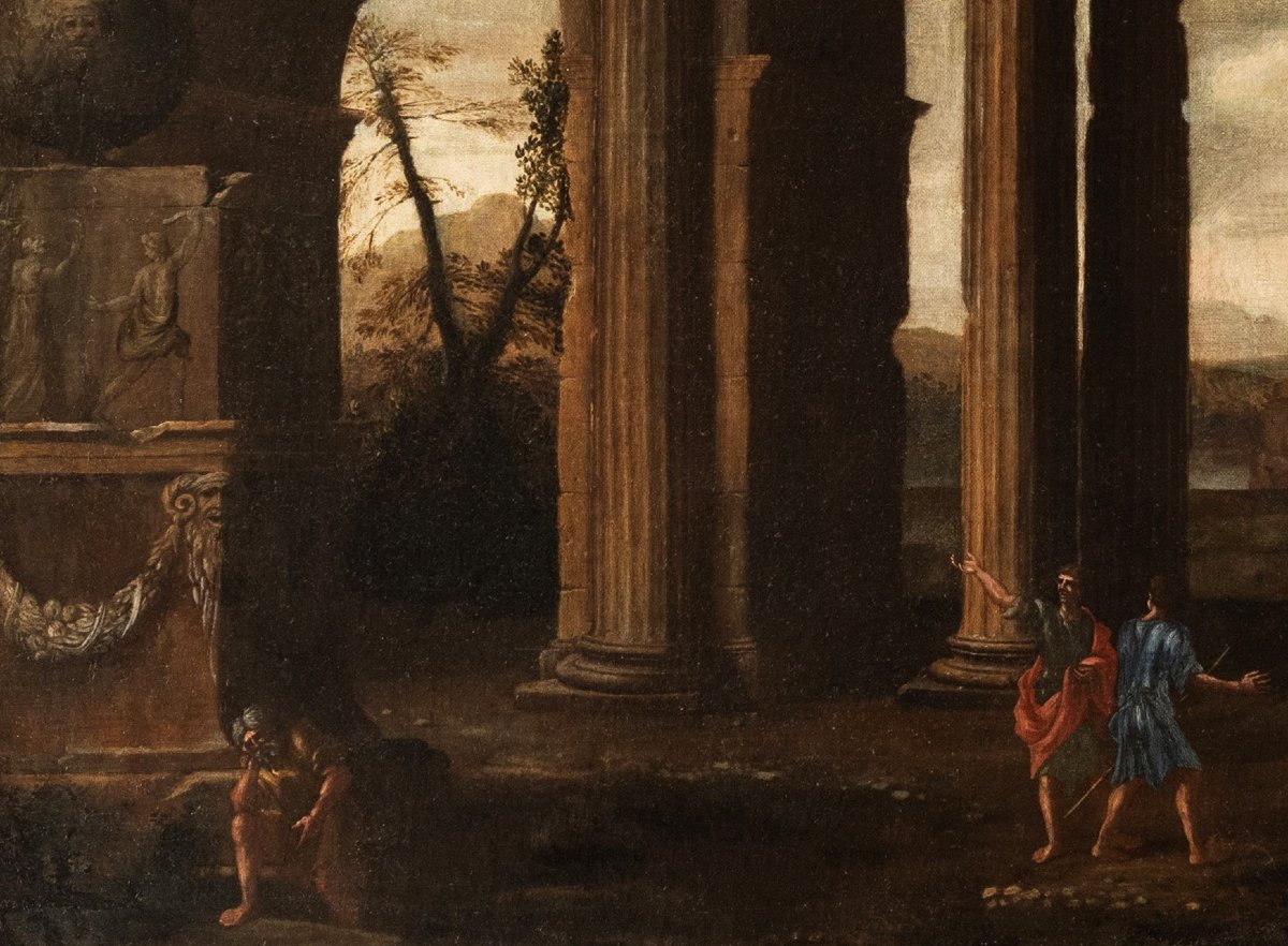 Pittore attivo a Roma nel XVII secolo. Coppia di Architetture.-photo-2