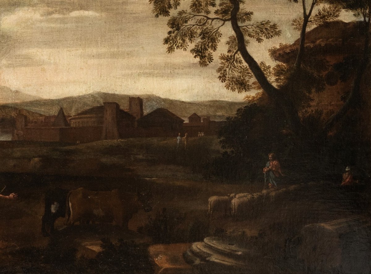 Pittore attivo a Roma nel XVII secolo. Coppia di Architetture.-photo-4