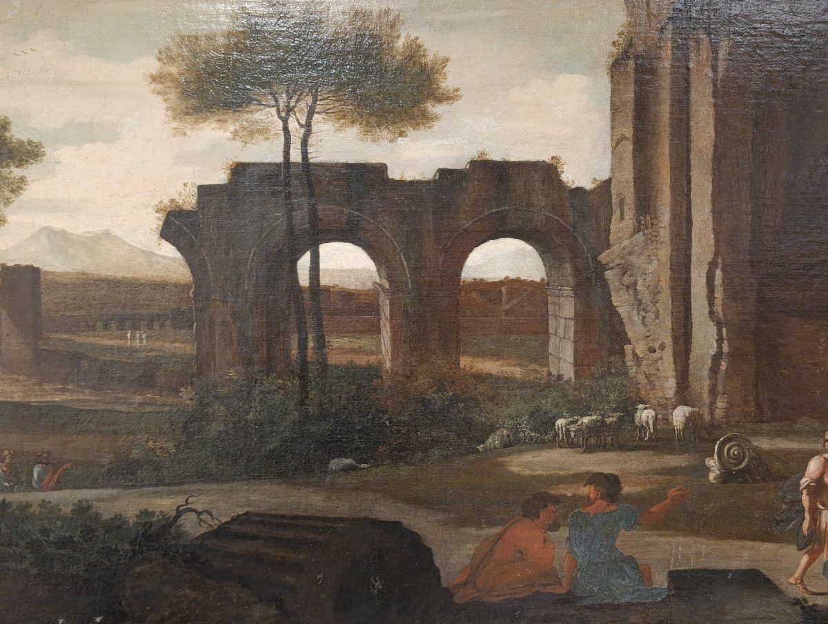 Pittore attivo a Roma nel XVII secolo. Coppia di Architetture.-photo-6