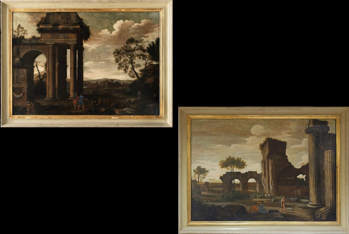 Pittore attivo a Roma nel XVII secolo. Coppia di Architetture.