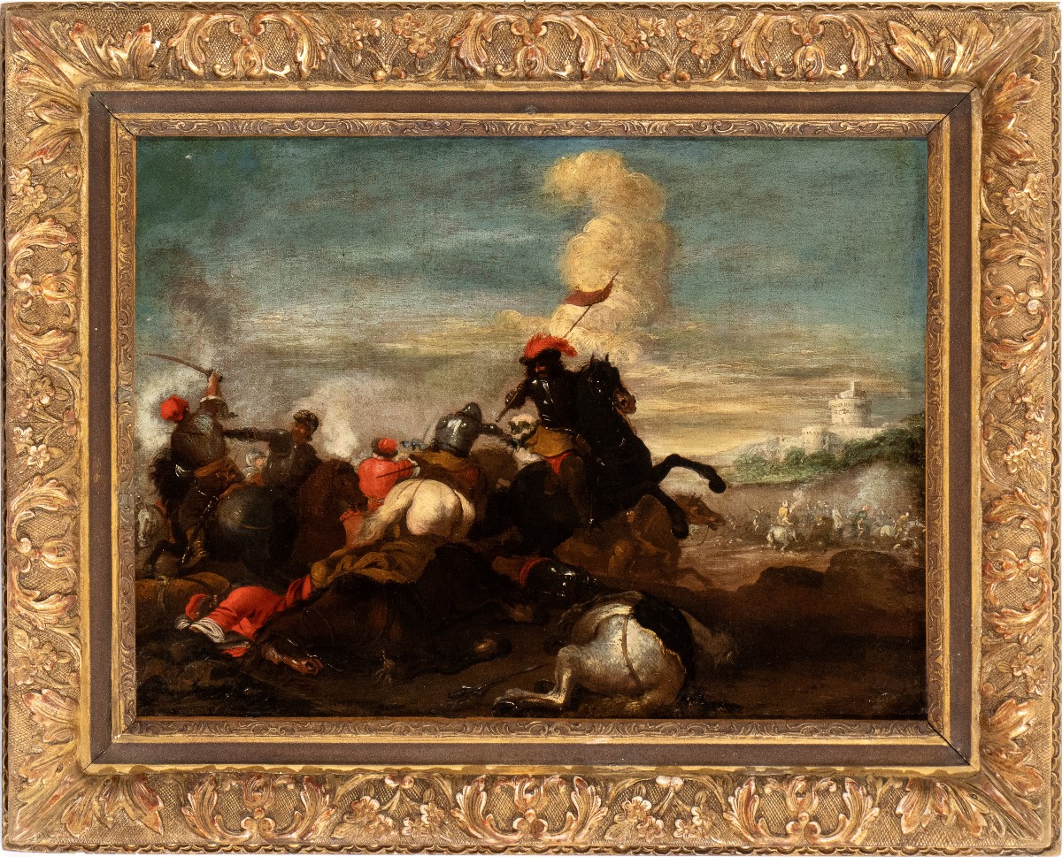 Pittore del XVIII secolo. Battaglia tra cavallerie