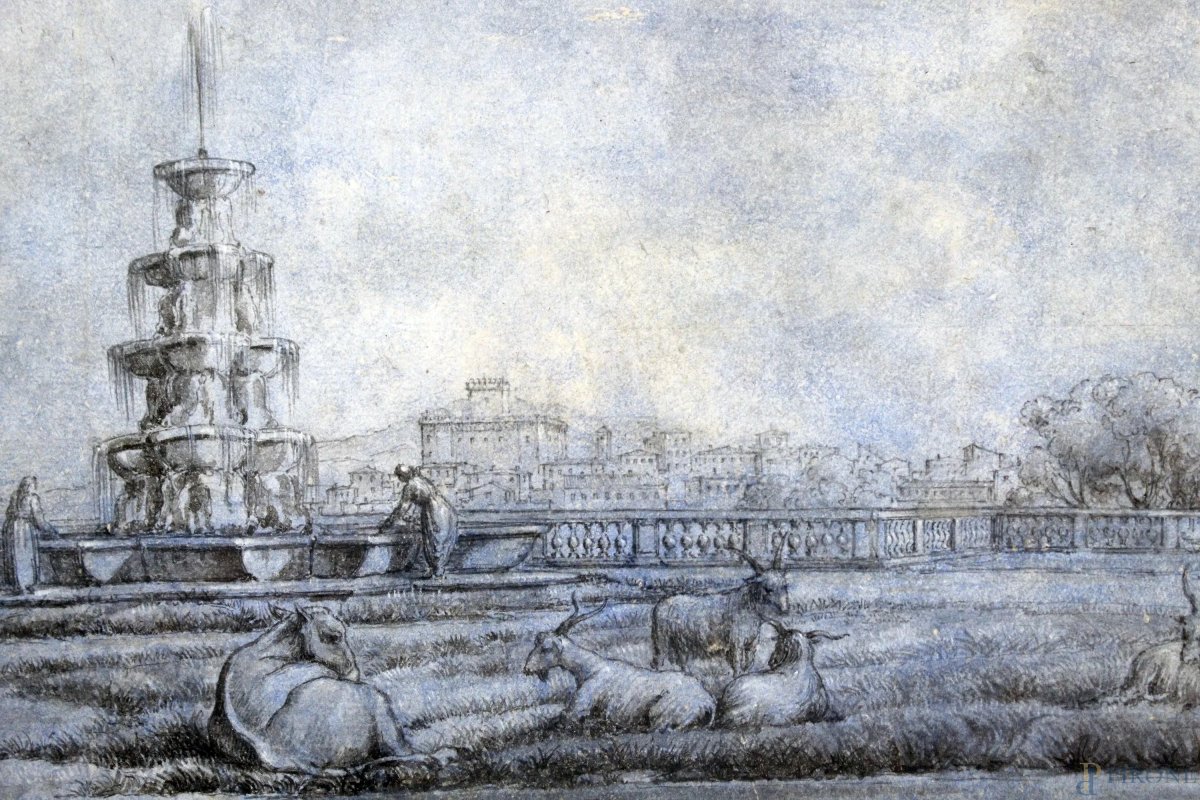 Jean Grandjean (Amsterdam, 1752/55 - Roma, 1781). Veduta dei giardini di Villa Conti a Frascati-photo-2