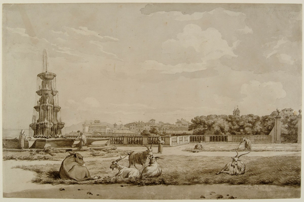Jean Grandjean (Amsterdam, 1752/55 - Roma, 1781). Veduta dei giardini di Villa Conti a Frascati-photo-1