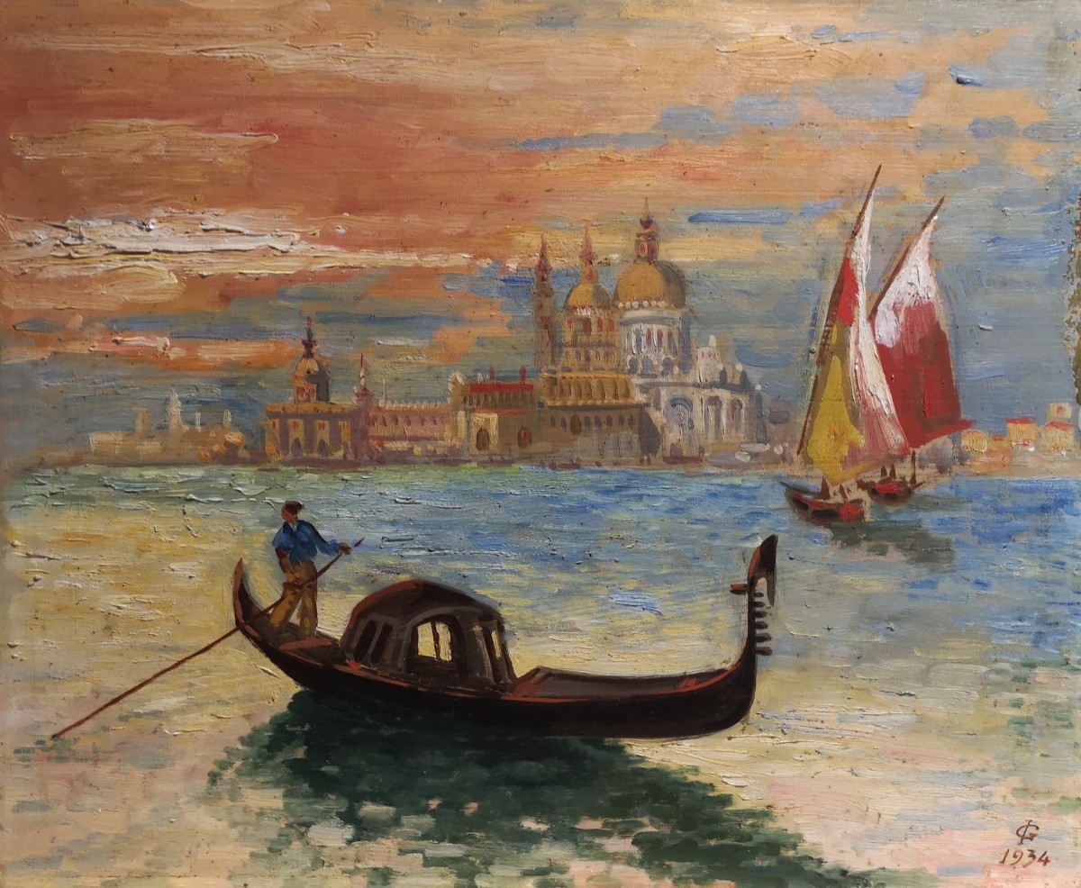 Monogrammista I.G. (1934). Veduta della laguna di Venezia con punta della Dogana