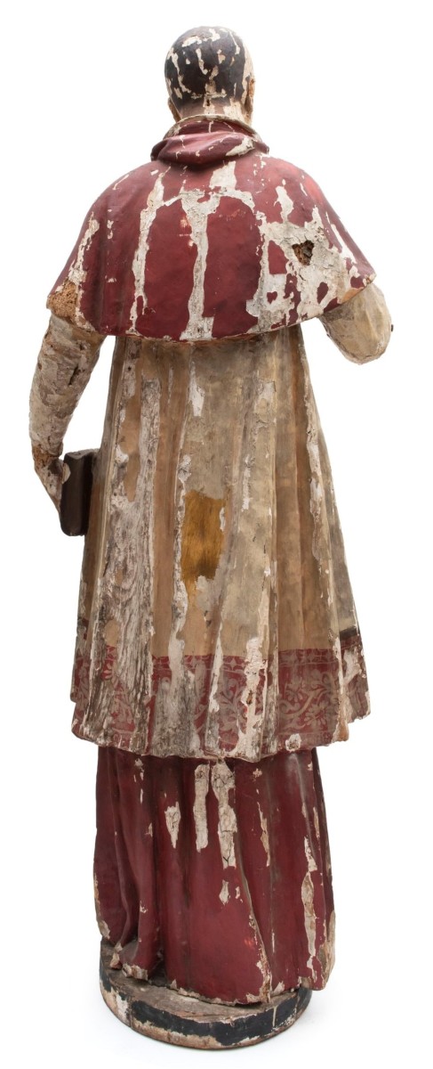 Manifattura lombarda del XVII secolo. Scultura lignea a dimensione umana raffigurante Borromeo-photo-2