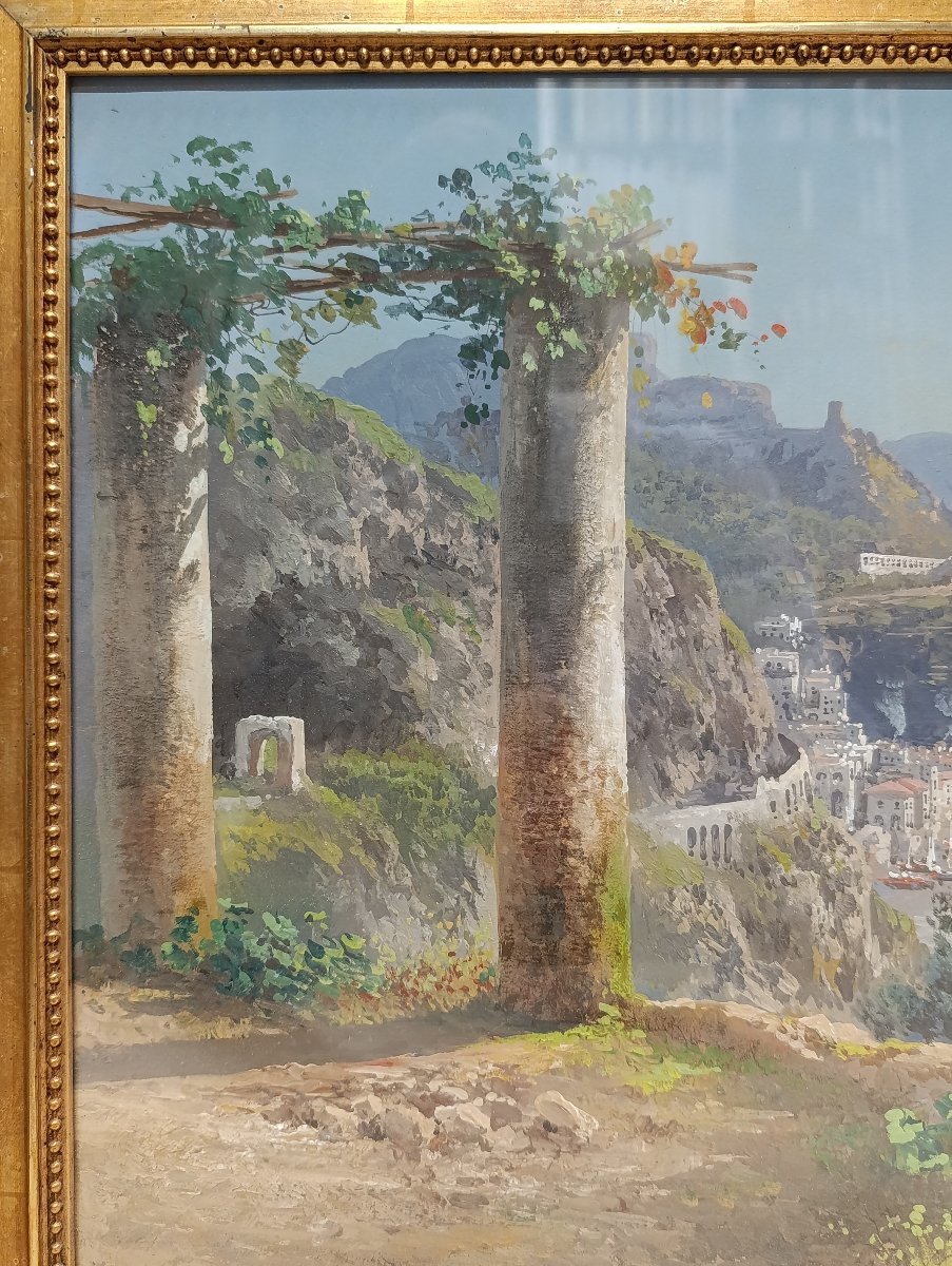 Guglielmo Giusti (Napoli 1824 - dopo il 1916). Veduta di Amalfi dal convento dei Cappuccini. -photo-3