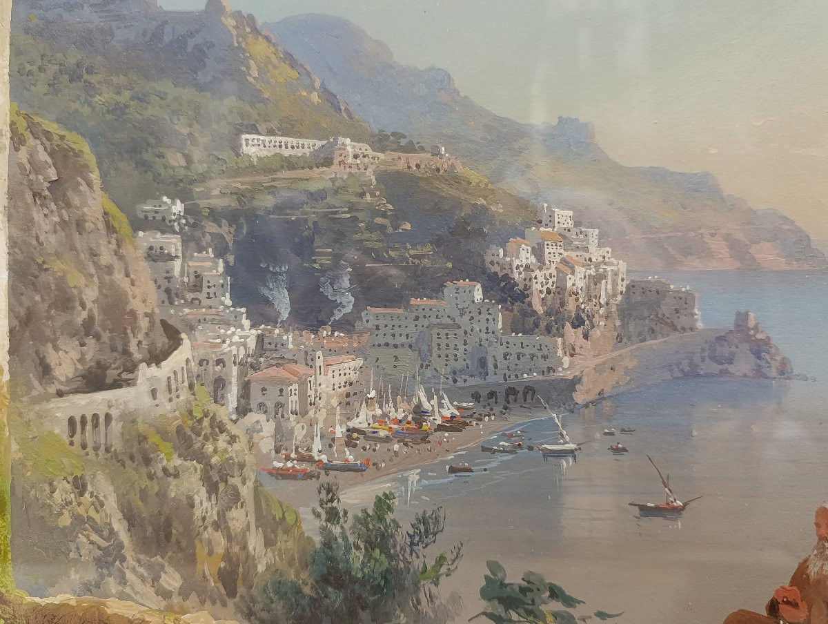 Guglielmo Giusti (Napoli 1824 - dopo il 1916). Veduta di Amalfi dal convento dei Cappuccini. -photo-4