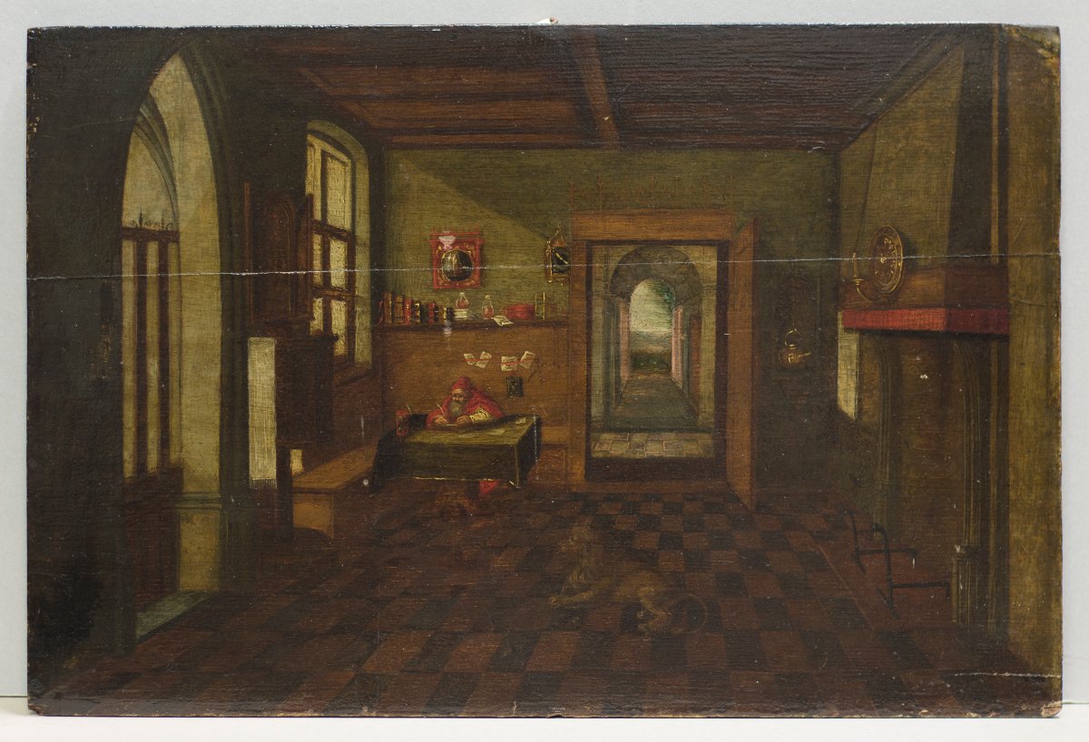Attr. a Hendrik van Steenwijk II (Anversa, 1580-1649). Interno con San Girolamo-photo-2