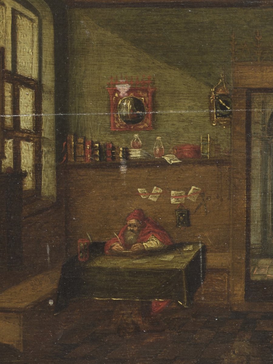 Attr. a Hendrik van Steenwijk II (Anversa, 1580-1649). Interno con San Girolamo-photo-3