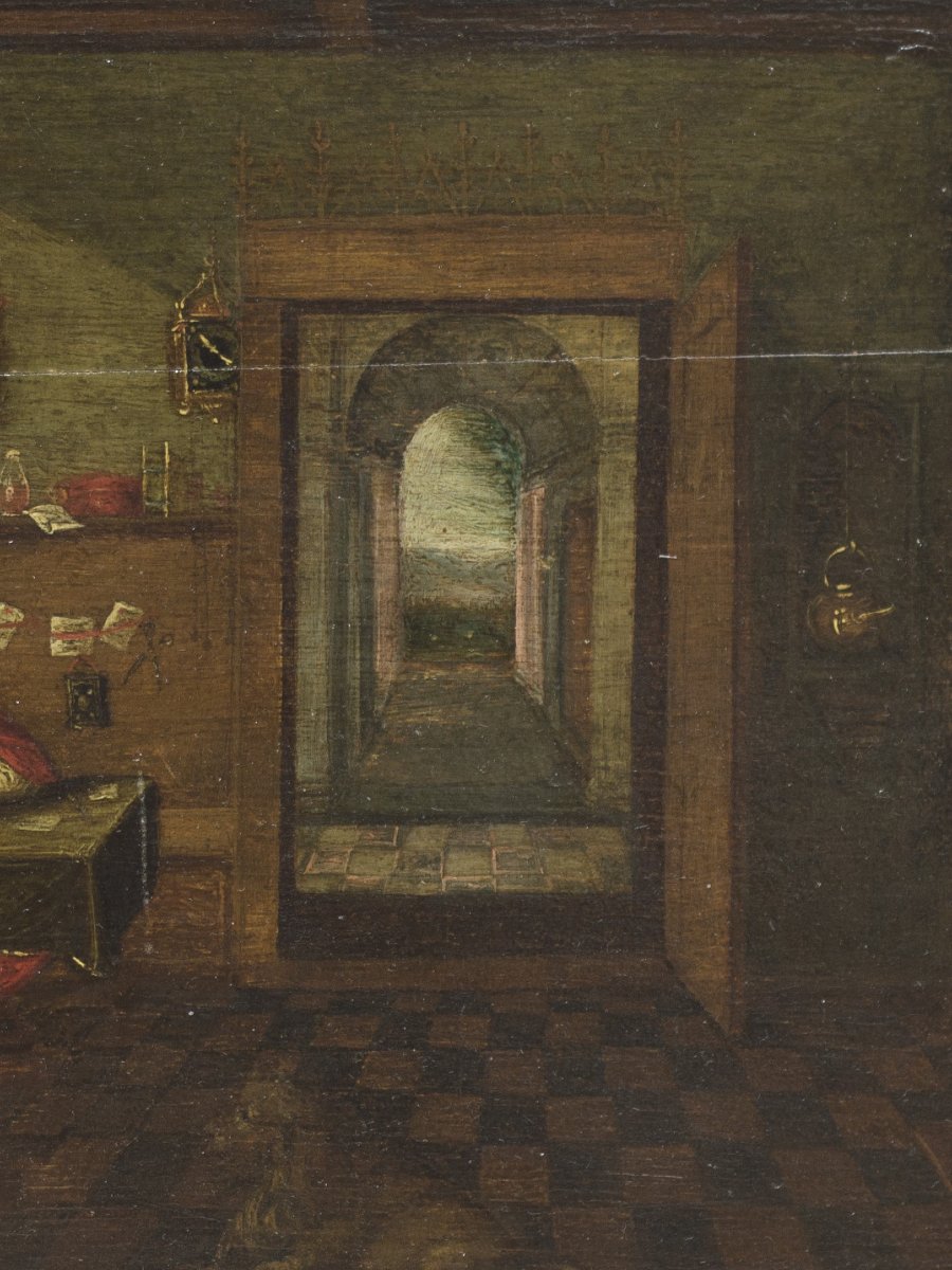 Attr. a Hendrik van Steenwijk II (Anversa, 1580-1649). Interno con San Girolamo-photo-4