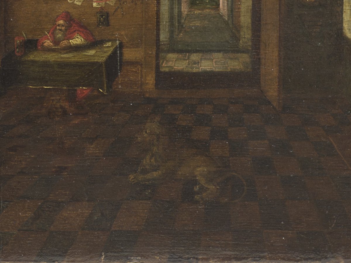 Attr. a Hendrik van Steenwijk II (Anversa, 1580-1649). Interno con San Girolamo-photo-3