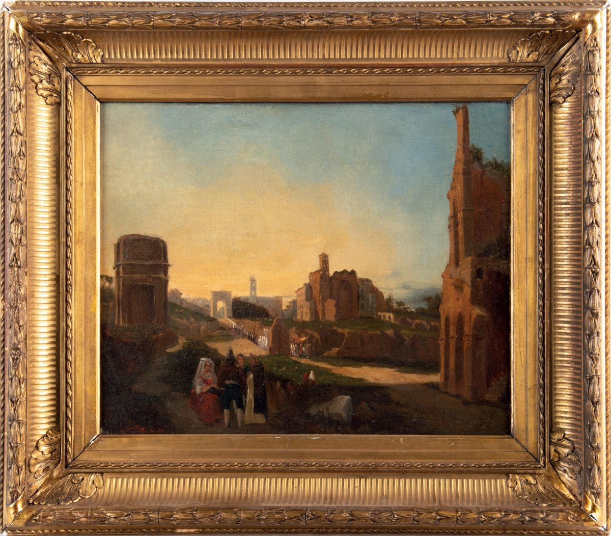Pittore francese attivo a Roma nel XIX secolo. Veduta del Palatino nei pressi della 'Meta sudan