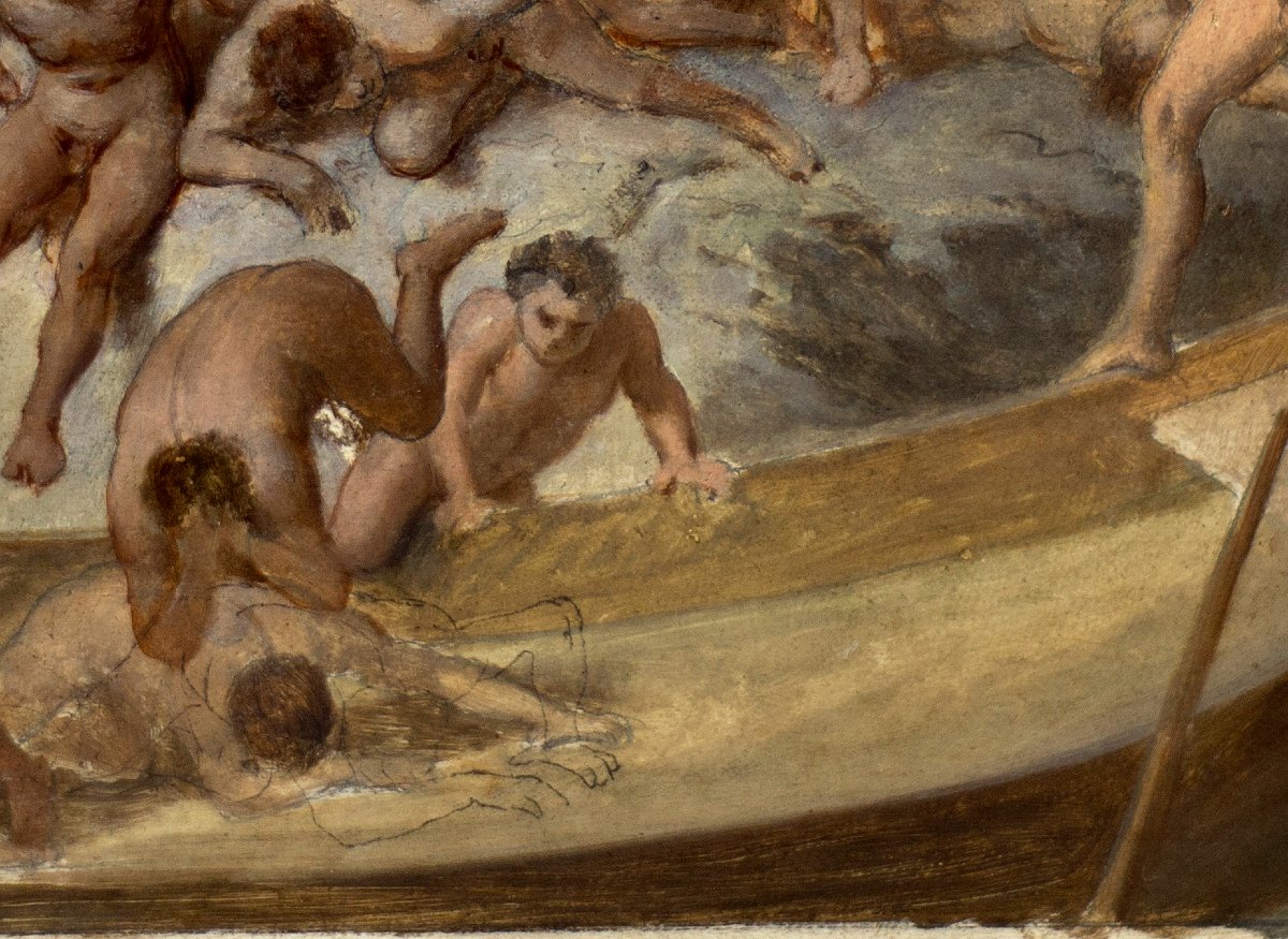 Pittore simbolista del XIX secolo. Caronte traghetta le anime dannate attraverso il fiume Stige-photo-2
