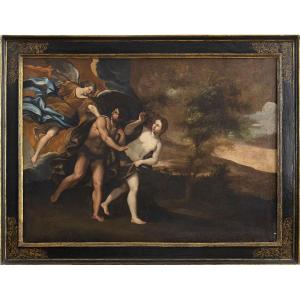 Scuola bolognese del XVII secolo.  Cacciata di Adamo ed Eva dal Paradiso terrestre