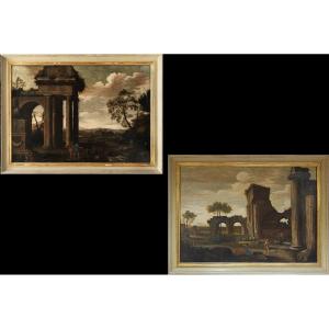 Pittore attivo a Roma nel XVII secolo. Coppia di Architetture.