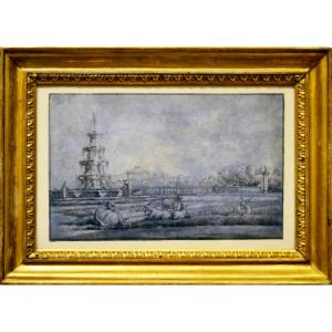 Jean Grandjean (Amsterdam, 1752/55 - Roma, 1781). Veduta dei giardini di Villa Conti a Frascati