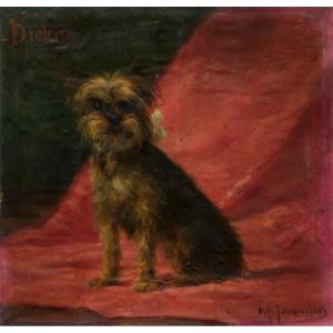 Scuola francese del XIX secolo. Ritratto di cane Yorkshire Terrier