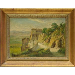 Carlo Ferranti (Roma, 1840-1908). Veduta di Genazzano con il palazzo Colonna