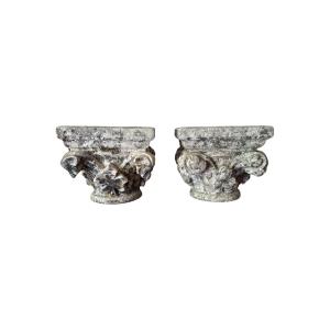 Architectural Fragment – Pair Of Sculpted Corinthian Capitals – Stone Capital