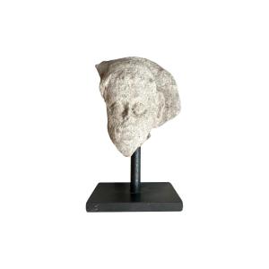 Sculpture – Fragment Of Bas-relief, Sculpted Head – Limestone – Haute époque – Gothic