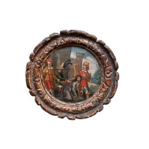  Tondo - Oil On Panel - Humiliated Christ Carrying The Cross - Stations Of The Cross - Northern Italy