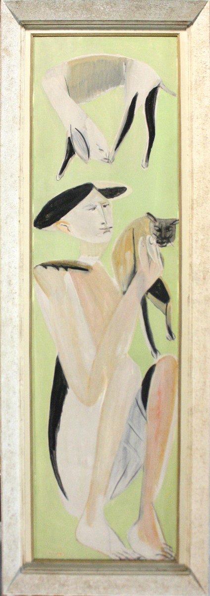 REMO BRINDISI  -  Figura con gatto e pecorella, 1950 circa-photo-2