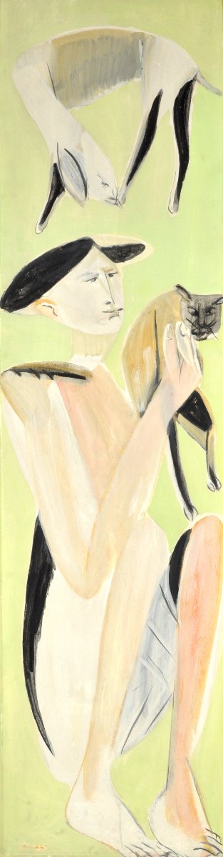 REMO BRINDISI  -  Figura con gatto e pecorella, 1950 circa