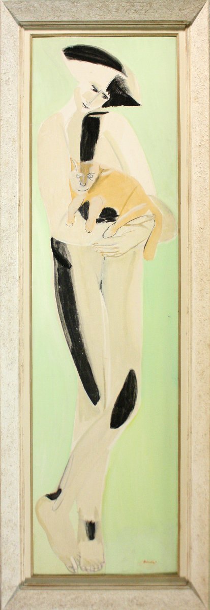 REMO BRINDISI . Figura con gatto, 1950 circa-photo-3