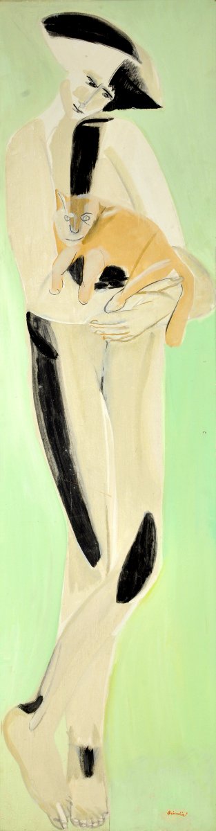 REMO BRINDISI . Figura con gatto, 1950 circa