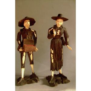 Simon Tröger (1693-1768), After. Couple Of Beggars. Wood And Ivory.