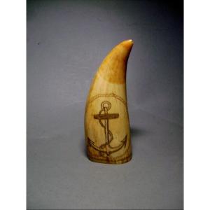 Scrimshaw. Whaler And Marine Anchor. 19th Century