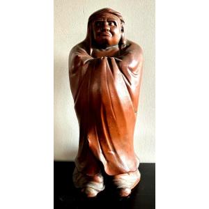 Daruma In Meditation. Enamelled Stoneware. Japan Late Meiji Period (1868-1912)