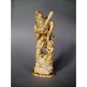 Ivory Okimono. Shoki And The Oni. Japan Meiji Period (1868-1912)