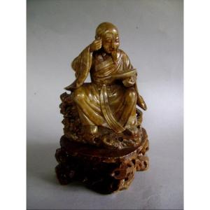 Bacon Stone Okimono. Sage Ee Looking In A Mirror. China Early 20th Century