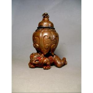 Lettered Inkwell On An Oni. Japan Meiji Period (1868-1912)