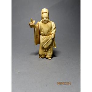 Ivory Okimono. Fukurokuju With Fan. Japan Meiji Period (1868-1912)