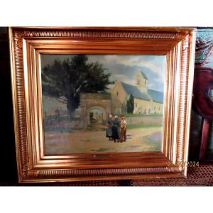 Henri-alexandre Collinet (1860-1905). Oil On Canvas. Village Scene (18)93.