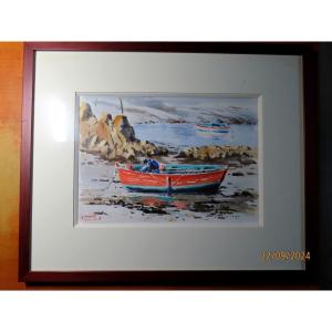 Guy l'Hostis, Official Painter Of The Navy. Watercolor. The Red Canoe.