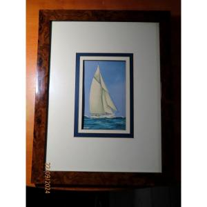 Georges Fouillé (1909-1994) Official Navy Center. Sailboat At Sea.