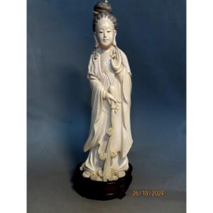 Ivory Okimono. Goddess With An Overturned Vase. China 1920-30.
